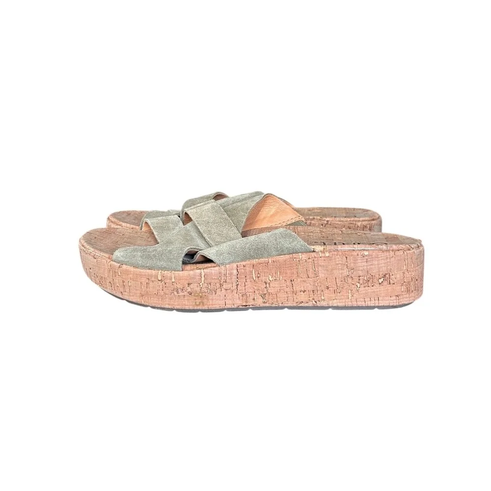 Earth Scout Sage Green Suede Cork Platform Slide Sandals Womens 8.5M